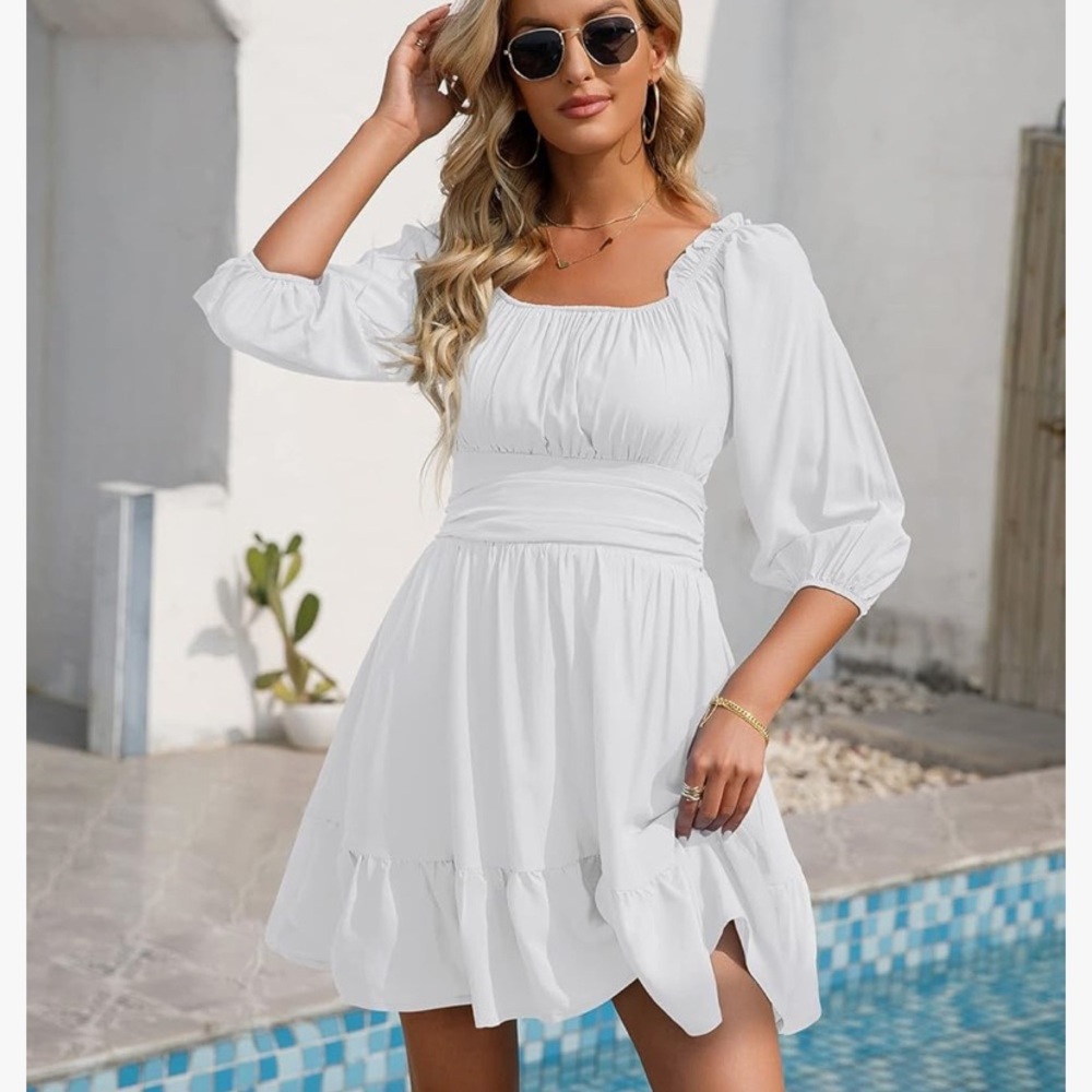 Tie back long sleeve white dress